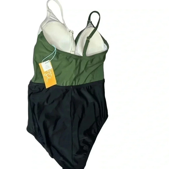 Kona Sol Colorblock Wrap One Piece Swim Straps-B/W/Green-Women’s Small - Picture 4 of 10